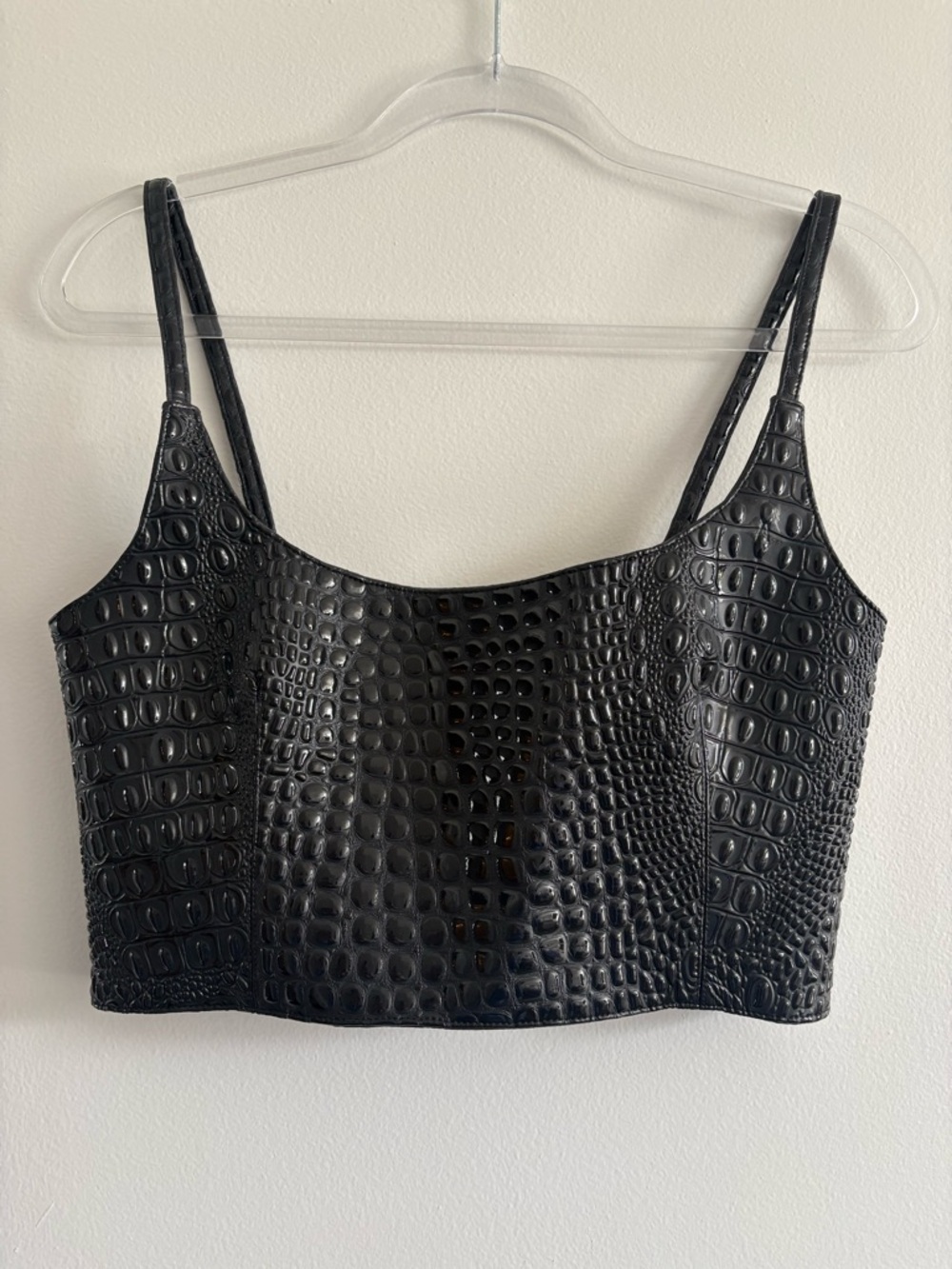 Black Faux-Croc Cropped Tank Top